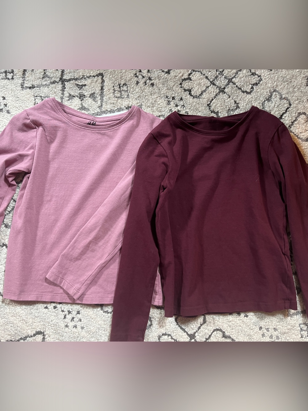 H&M Long-Sleeve Crewneck Tops in Light Pink and Burgundy